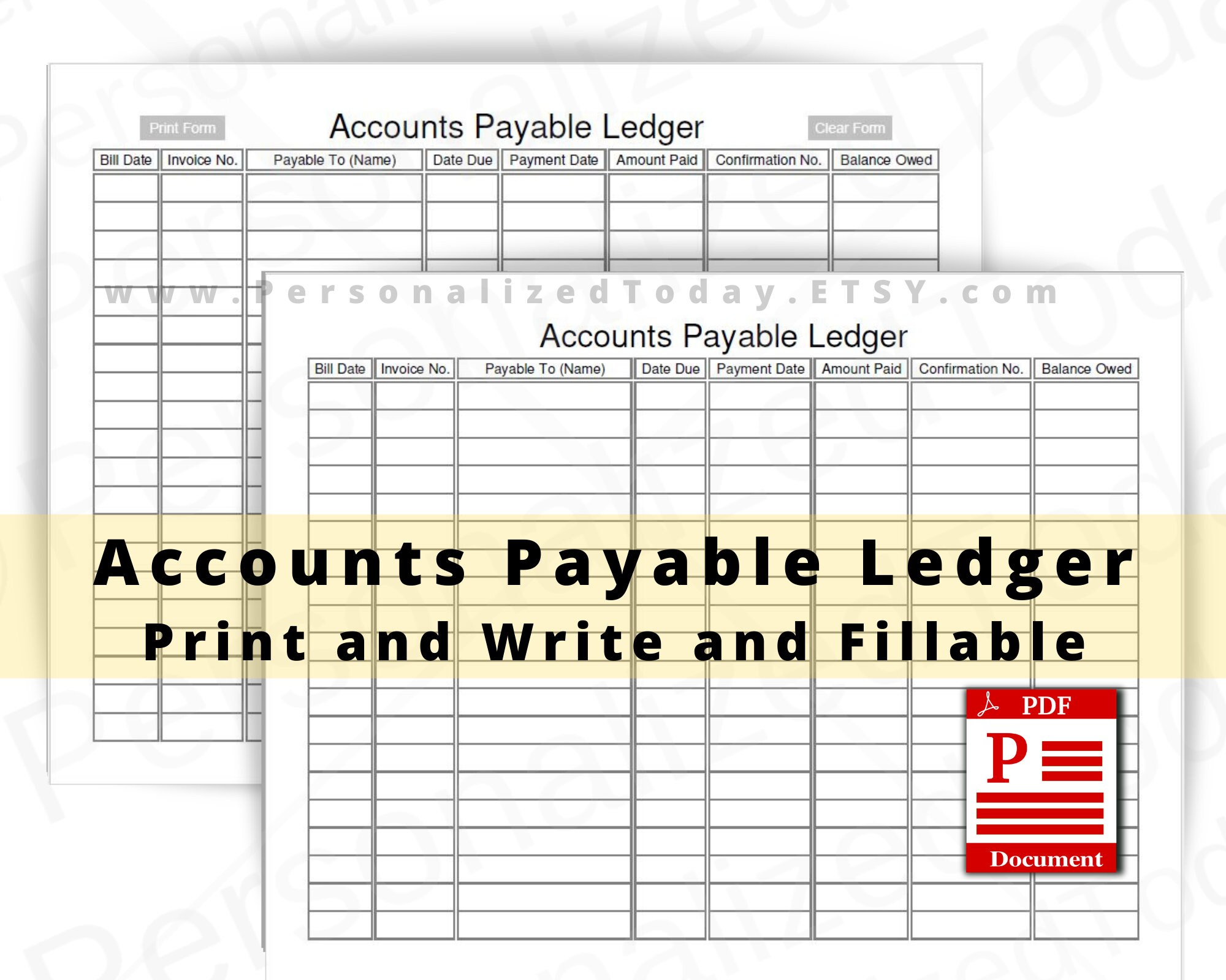 Accounts Payable Ledger Fillable and Print and Write PDF Files - Etsy ...