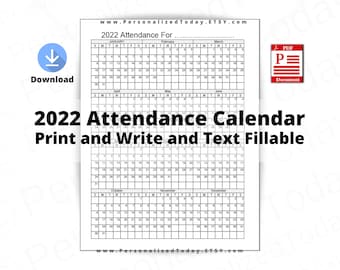 2022 Attendance Calendar Printable Employee Attendance | Etsy