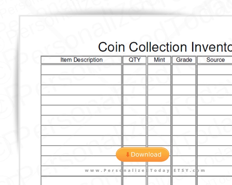 Coin Collection Inventory Log Print and Write and Fillable PDF - Etsy 日本
