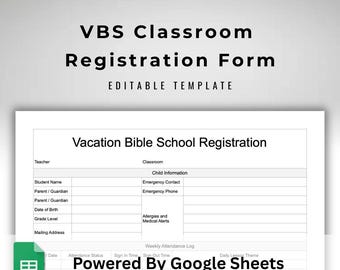 Vacation Bible School Registration Form - VBS Attendance Sheet - VBS Sign In and Out Log - Church Classroom Form - Digital Template