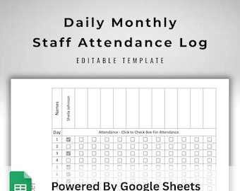 Employee Attendance Tracker for Google Sheets – Monthly Staff Attendance Log – Daily Team Attendance Sheet – 10 Tabs Template