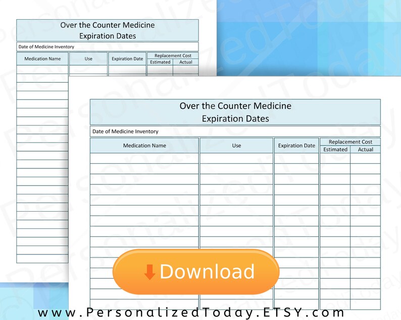 Printable Over The Counter Medication Expiration Date List Log Etsy