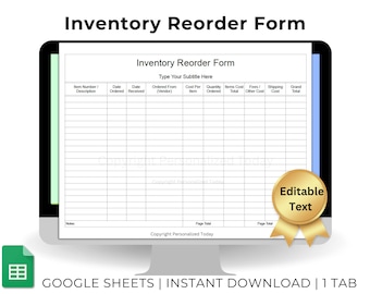 Inventory Reorders Log - Text Editable Google Sheets Template - Track Order and Delivery Dates and Order Costs For Your Inventory Restocks