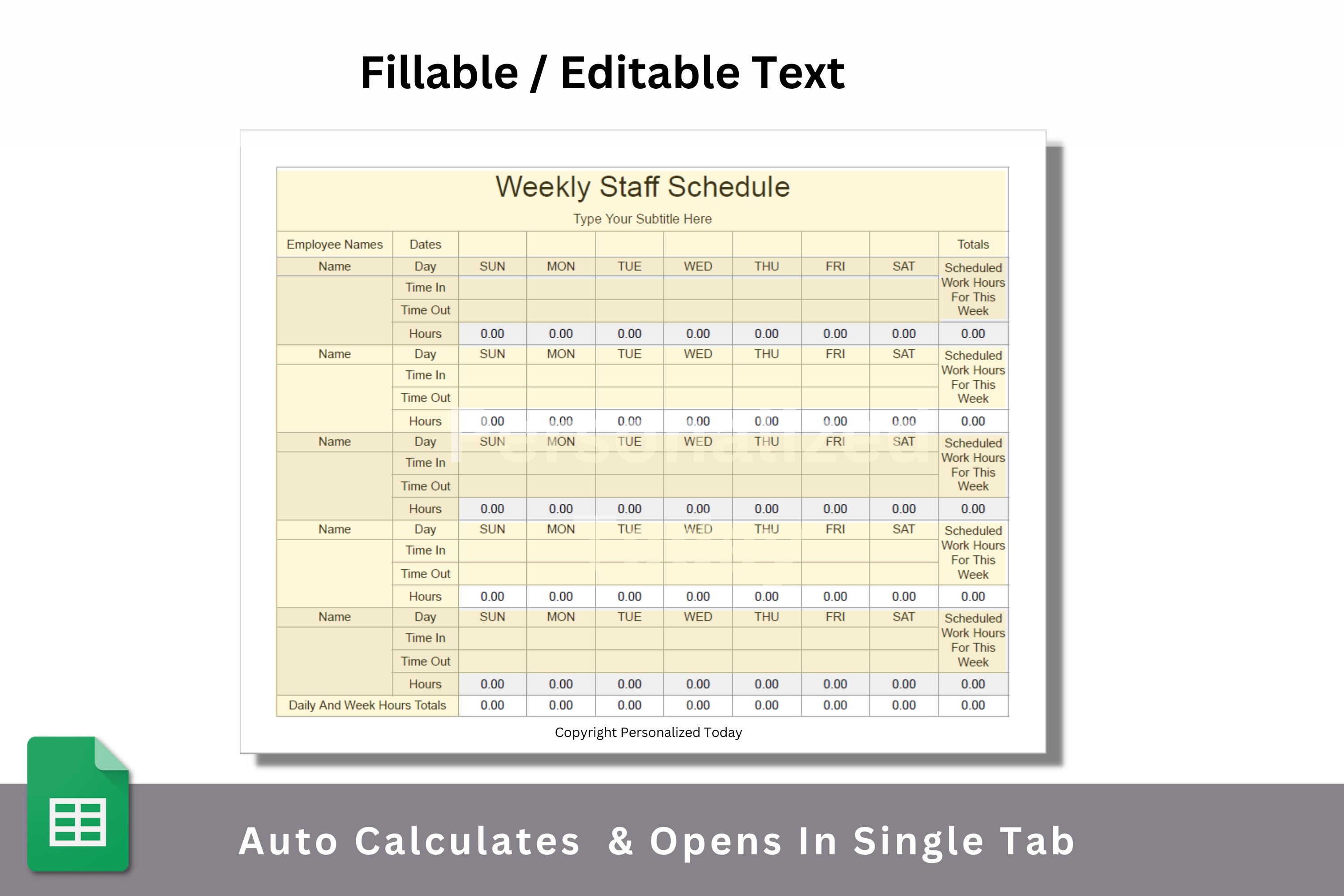 Total Week Timesheet Weekly Staff Schedule Timesheet Template Google Sheets Text Fillable ...