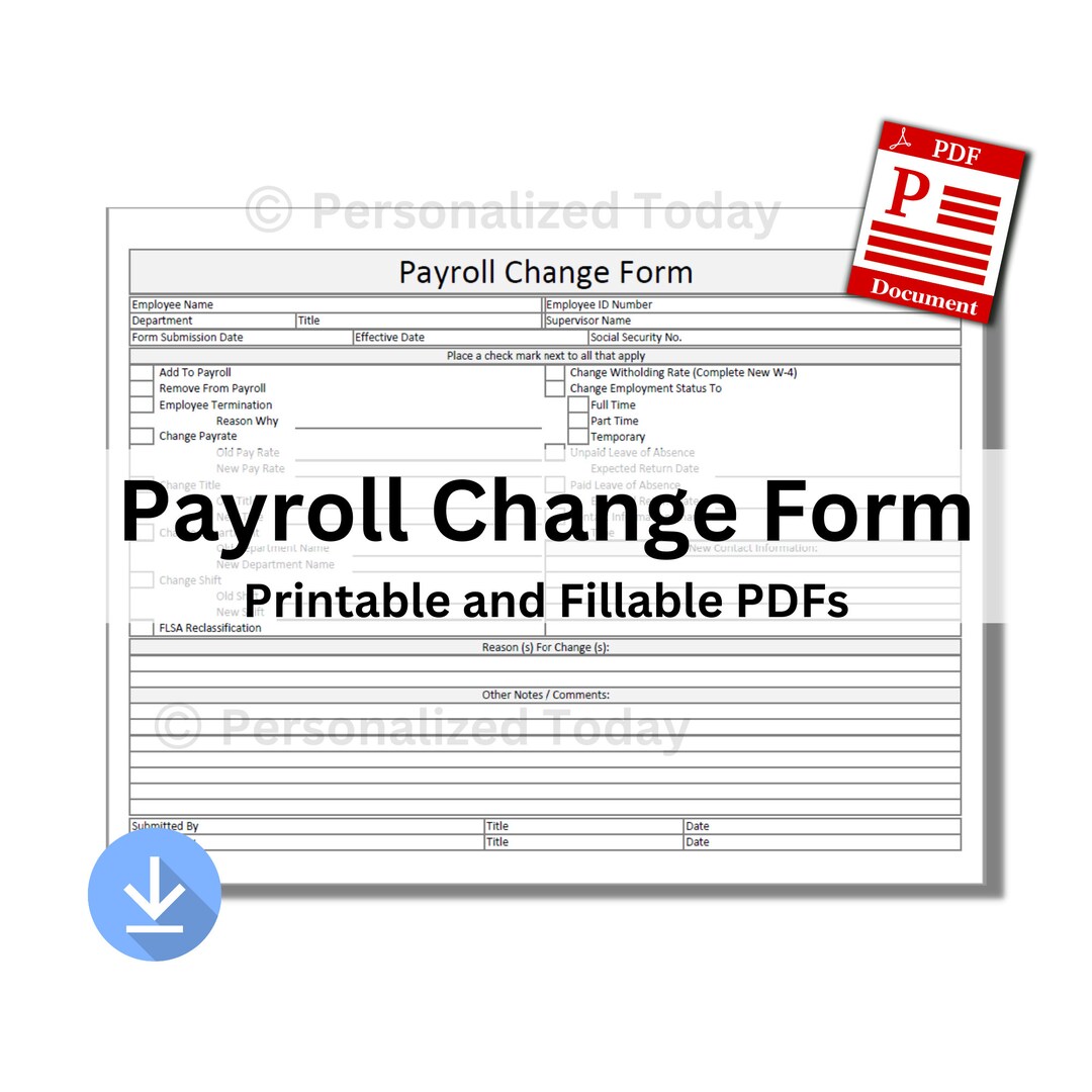 PDF Payroll Change Form Printable & Text Fillable Digital Etsy
