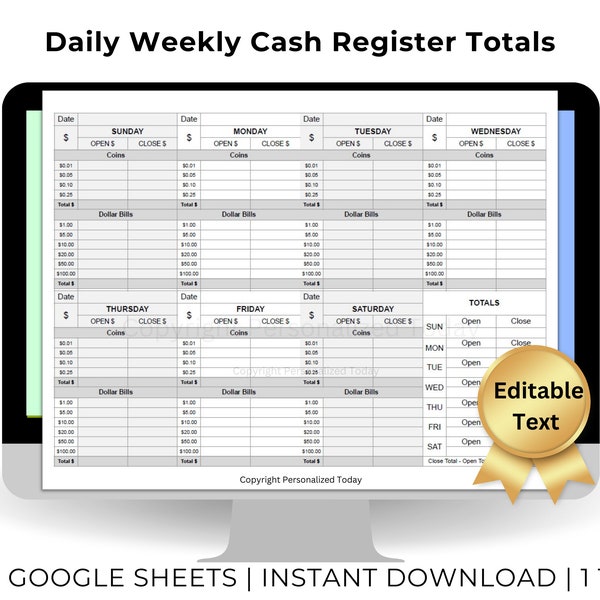 Weekly Cash Register Count Breakdown Template With Blank Dates Google Sheets Text Editable Spreadsheet With Automated Totals Calculations