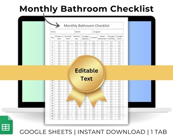 Assisted Living Monthly Bathroom Checklist Daily Patient Hygiene Check Sheet Text Editable Google Sheets Template US Letter Size Printable