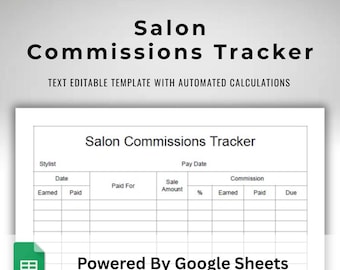 Editable Google Sheets Salon Commission Tracker - Stylist Revenue Share Percentage Spreadsheet - Auto Calculating Template - US Letter Size