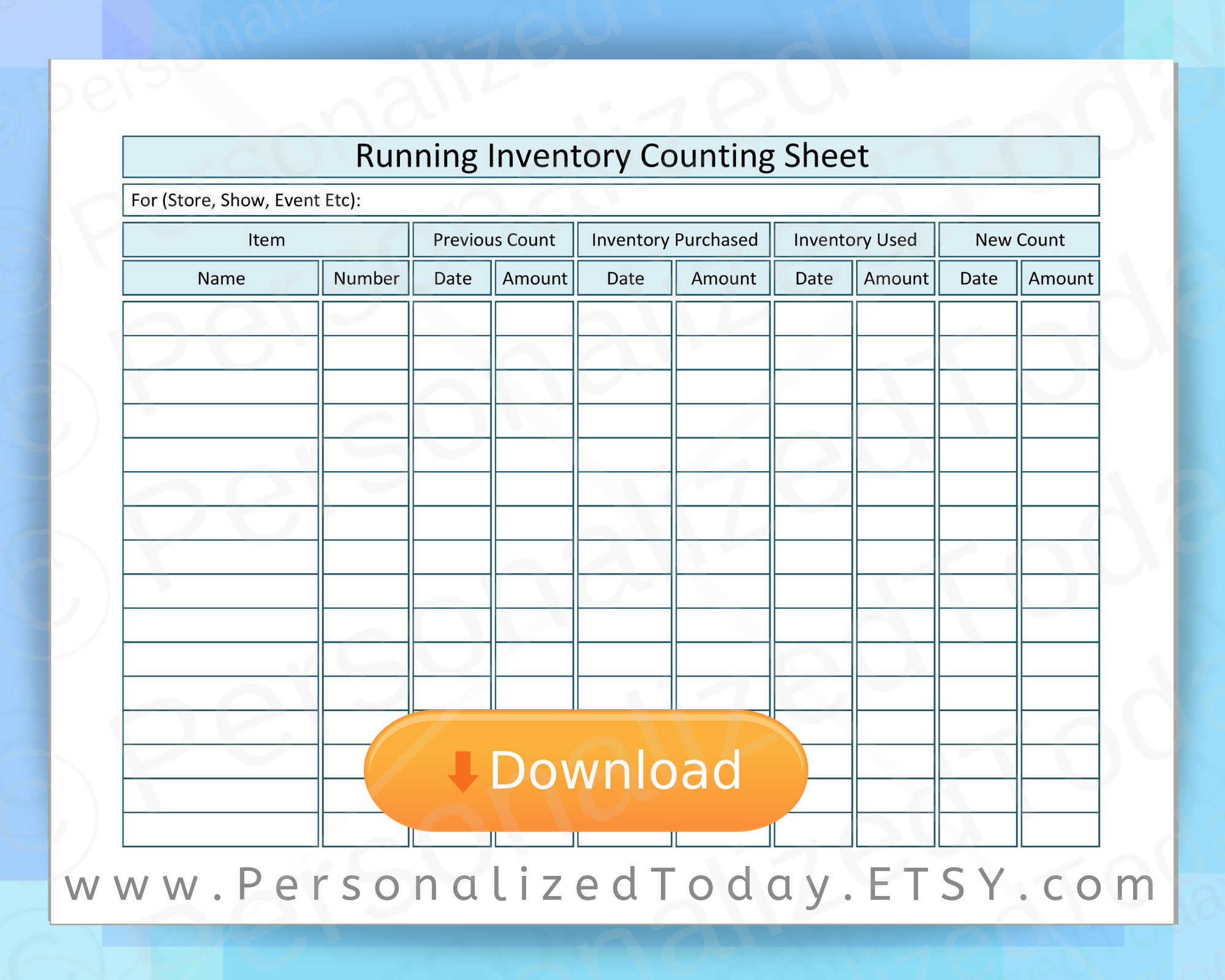 Business Running Inventory Counting Form Printable PDF Digital Etsy