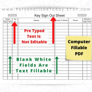 Key Sign Out Sheet Fillable and Print and Write PDF Files US Letter