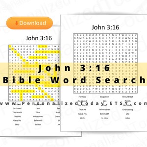 John 3:16 Bible Word Search Puzzle Printable PDF Digital - Etsy