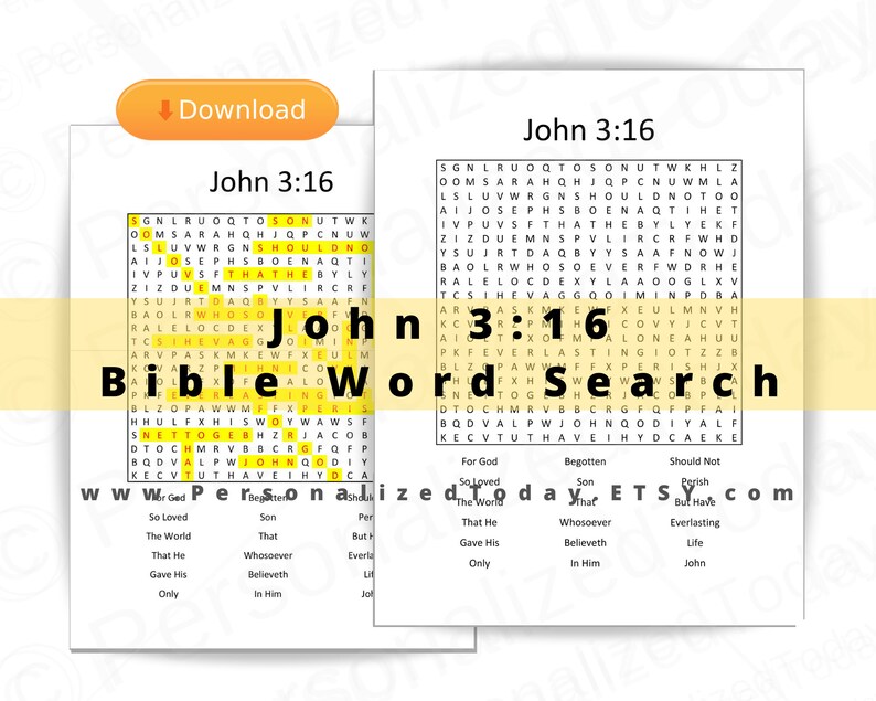 John 3:16 Bible Word Search Puzzle Printable PDF Digital - Etsy