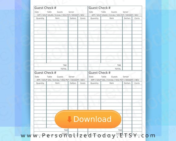 printable restaurant guest check takeout to go delivery or eat etsy