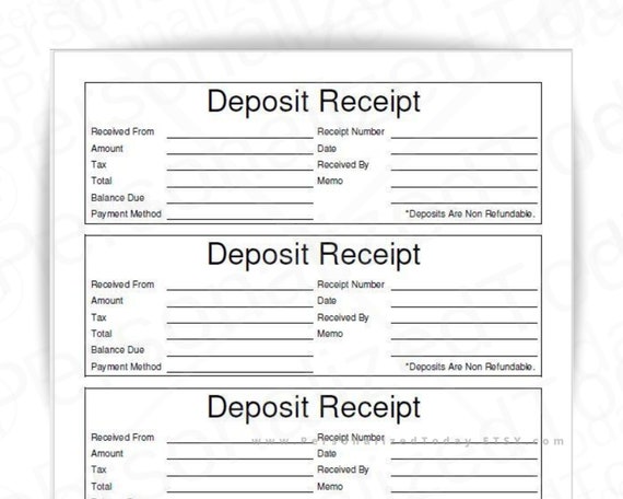 Printable Receipt for Deposit Print and Write and Fillable PDF - Etsy