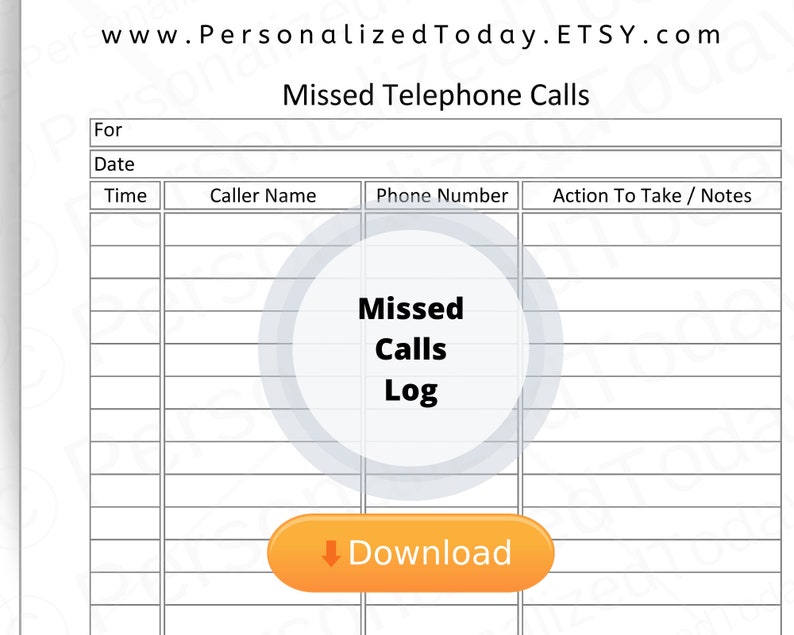 Printable Missed Telephone Call Log Digital Download US Letter Etsy