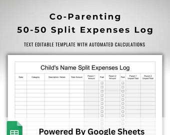 Shared Child Expenses Tracker for Two Parents - 50/50 Split Spreadsheet - Co-Parenting Financial Planner -Google Sheets Co Parent Template