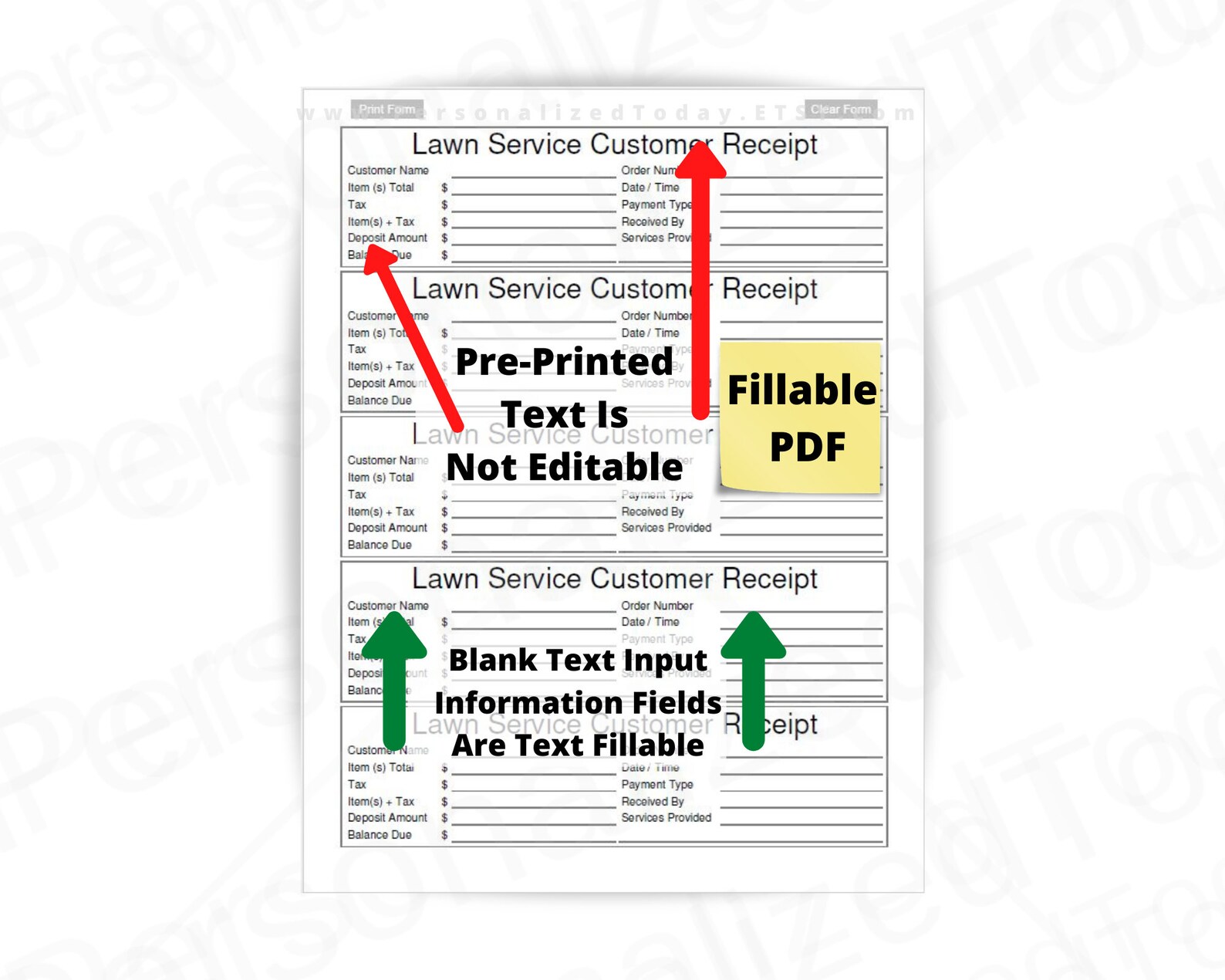 Lawn Service Work Receipt Print and Write and Fillable PDF | Etsy