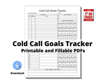 Printable Cold Call Goals Tracker Print and Write and Fillable PDF Digital Downloads US Letter Sizes