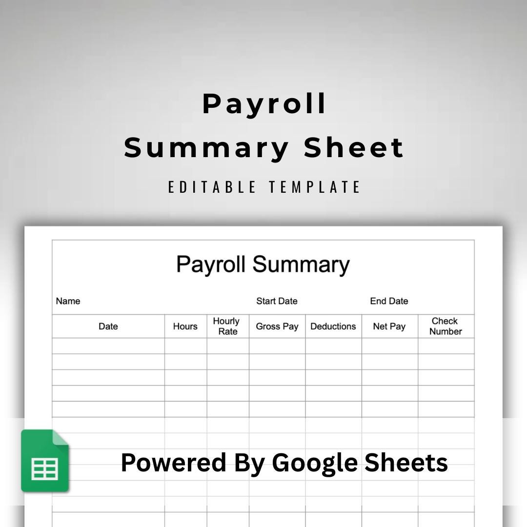 Payroll Summary - One Employee Google Sheets Ledger Template - Finance ...