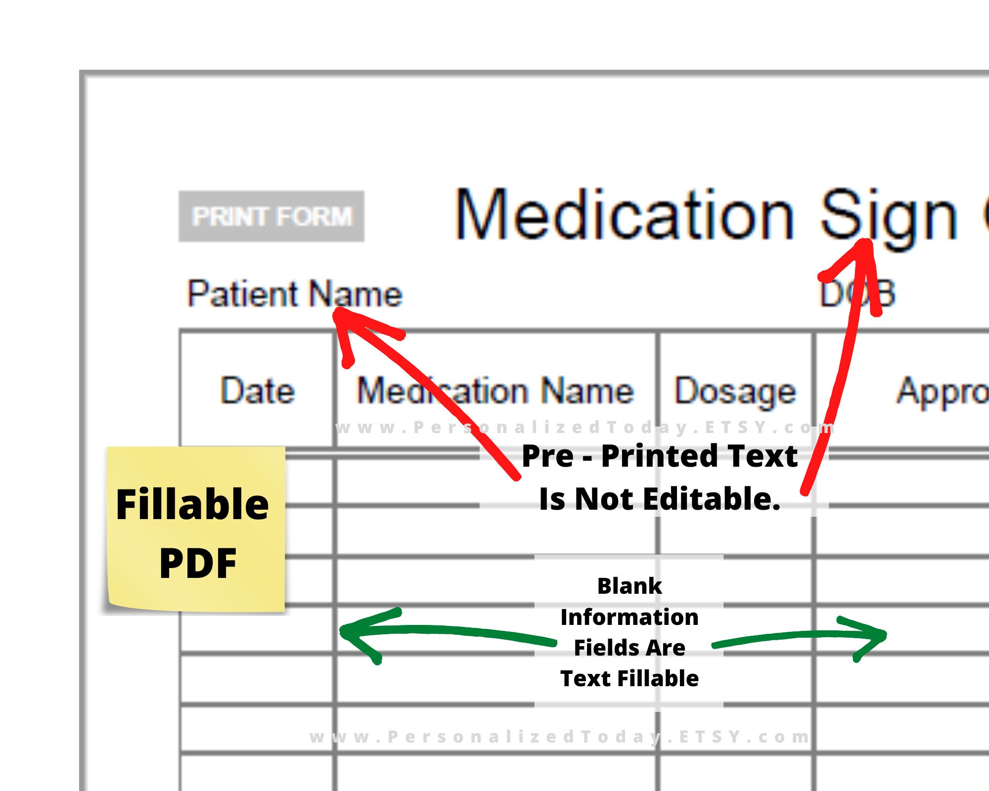 Printable Medication Sign off Sheet Print and Write and Text Etsy UK