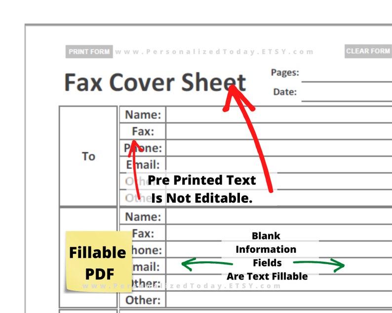 Printable Fax Cover Sheet PDF Digital Download US Letter Size Vertical