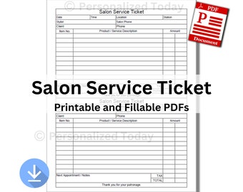PDF Salon Products and Services Sales Ticket Printable and Fillable PDF Downloads US Letter Size Not Fully Editable Templates
