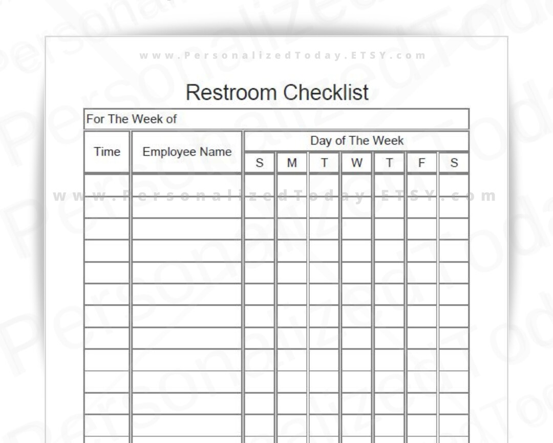 Weekly Bathroom Cleaning Chart With Employee Names Column Printable And Fillable PDF Digital