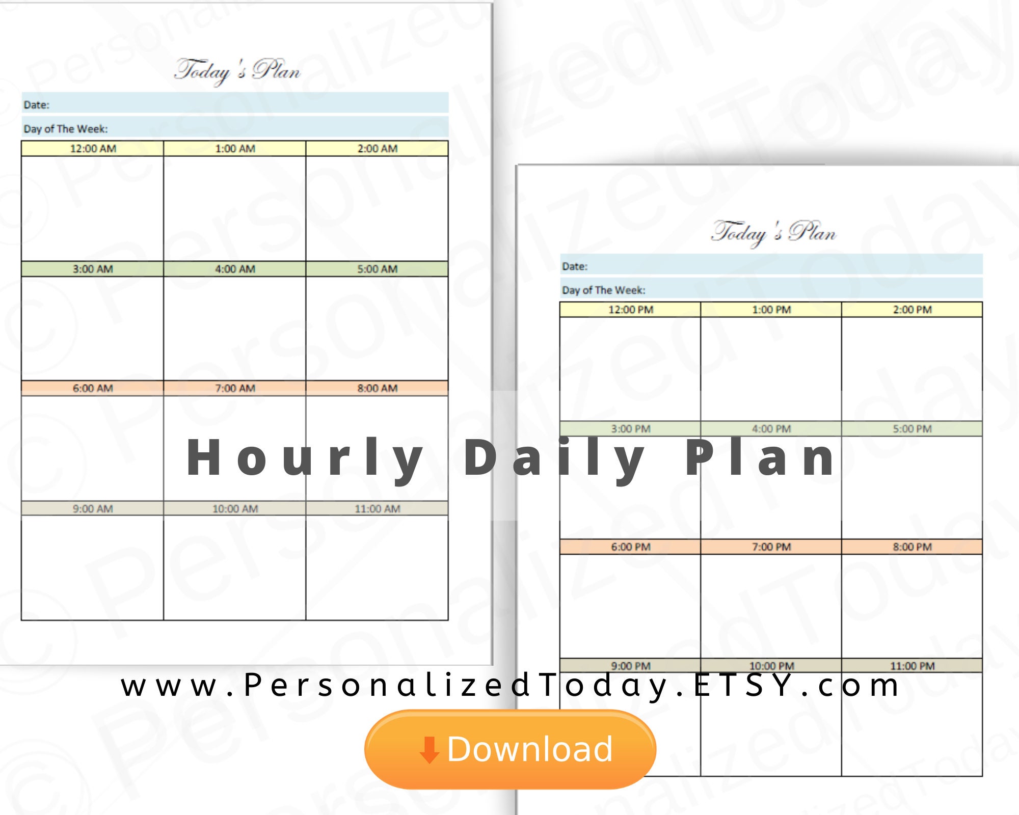 printable daily calendar by hour pdf digital download us etsy