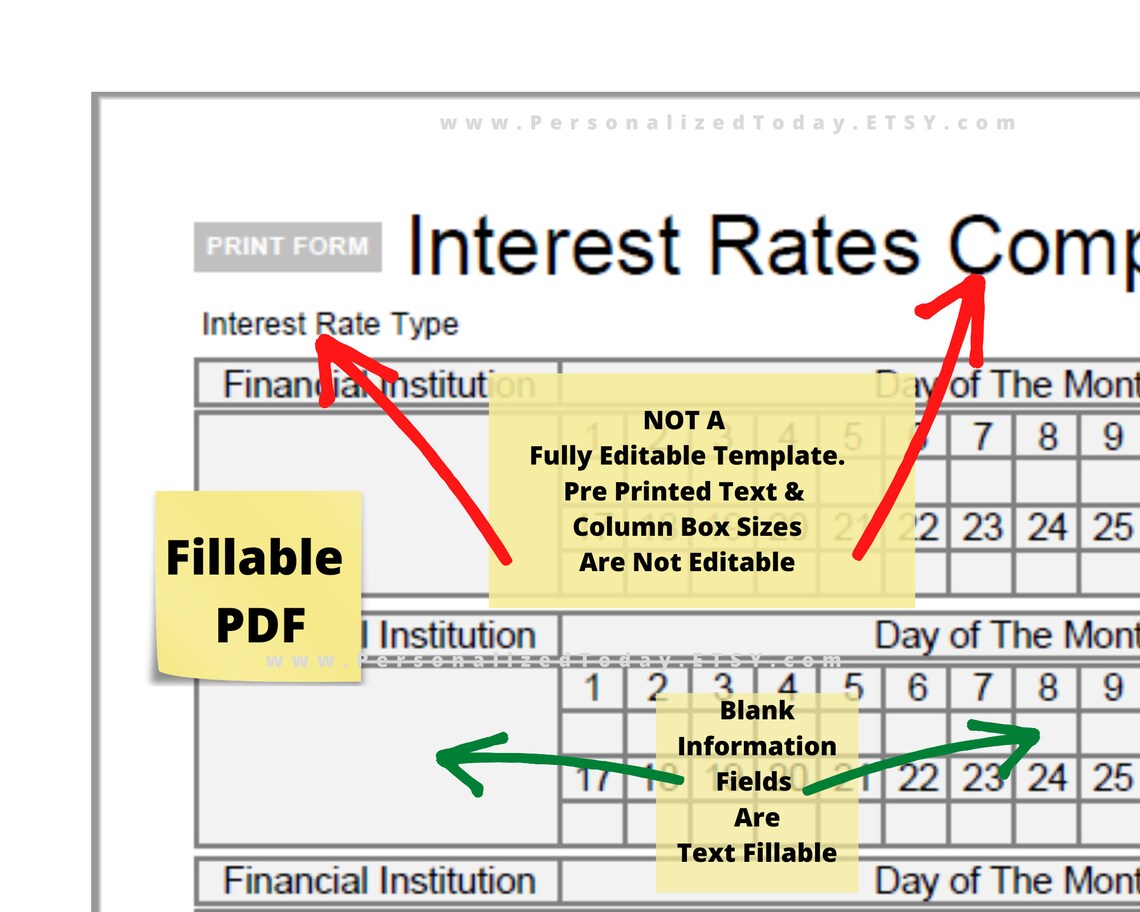 PDF Interest Rates Comparison Tracker Printable and Fillable - Etsy