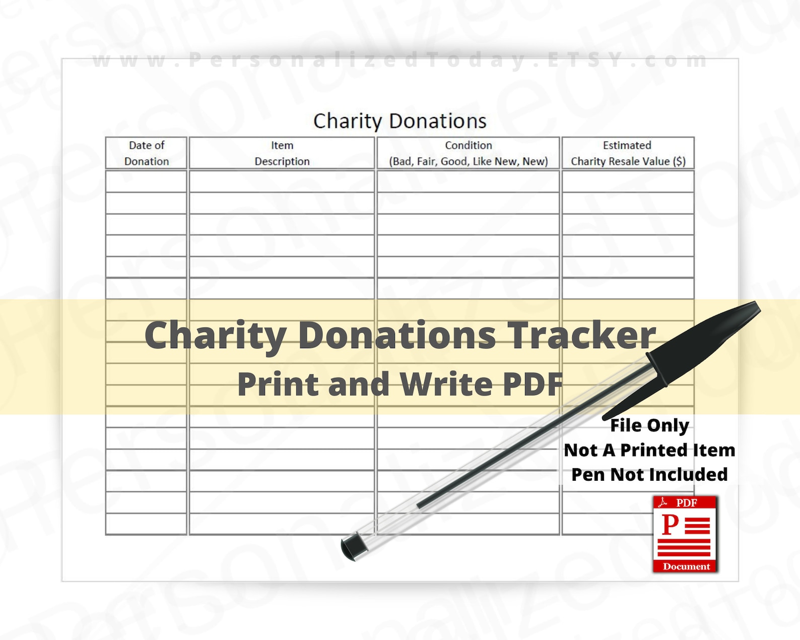 Charity Donations Tracker Printable Fillable PDF US Letter | Etsy