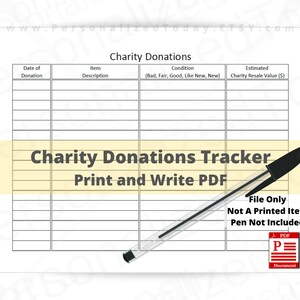 Charity Donations Tracker Printable Fillable PDF US Letter | Etsy