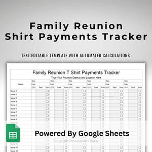 Family Reunion T Shirt Payments And Quantity Count Google Sheets Editable Spreadsheet Template With Totals Calculations