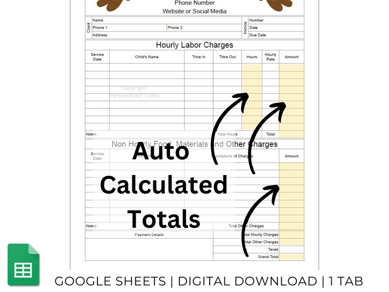 Daycare Invoice Child Care Charges and Payments Tracker Google Sheets