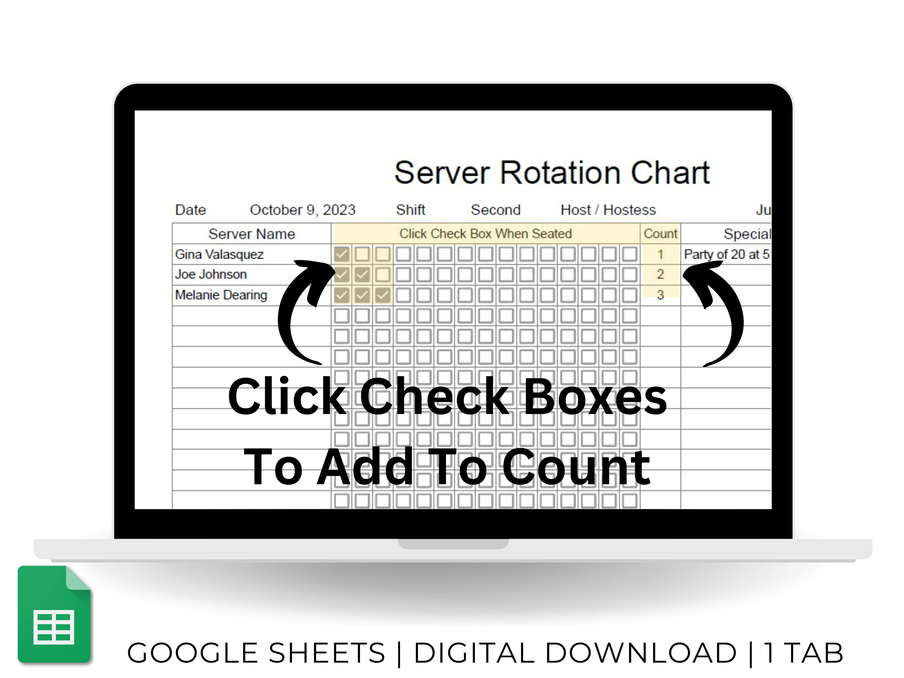Hostess Rotation Server Seating Chart Checklist for Restaurant Waiters ...