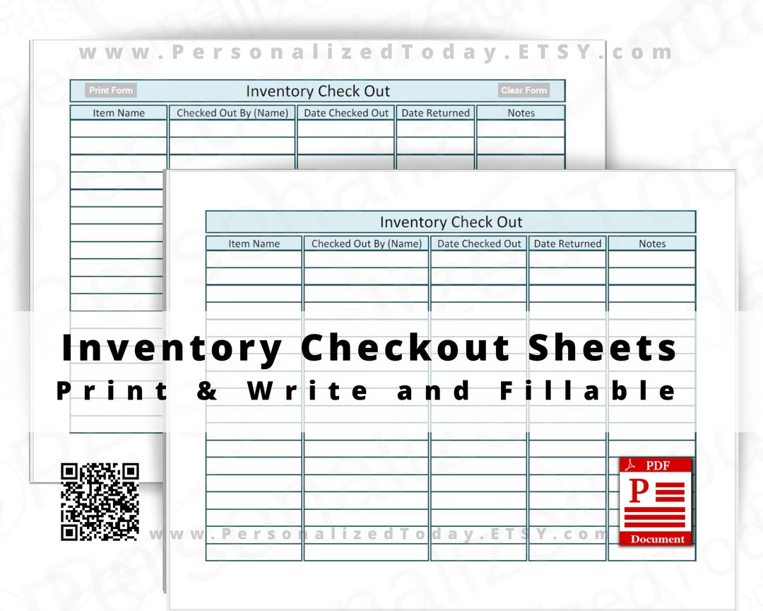 Inventory Sign Out Sheet Checkout Form Print and Write and Fillable PDF