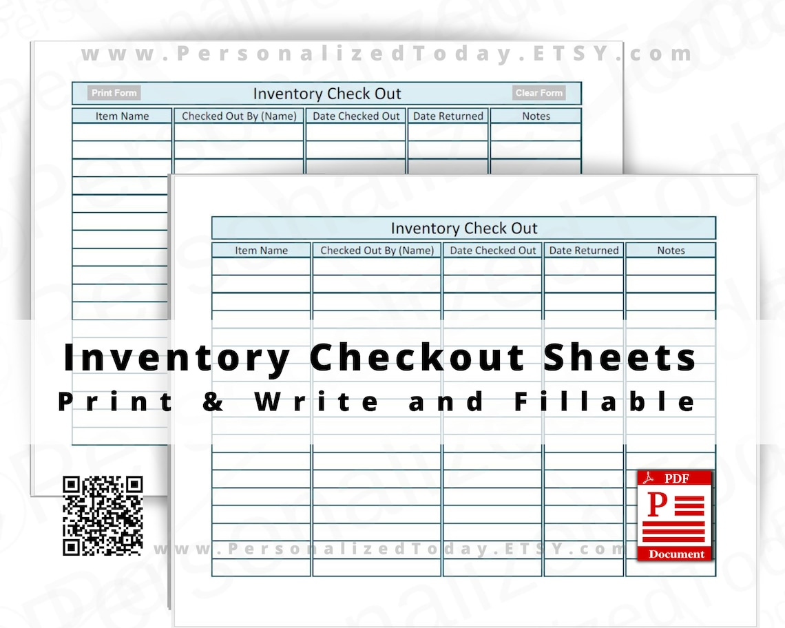 Inventory Sign Out Sheet Checkout Form Print and Write and Fillable PDF