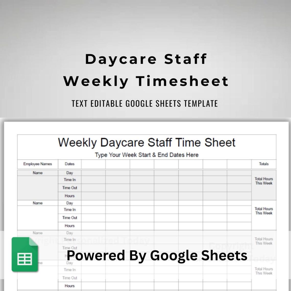 Daycare Employees Work Schedule Daily Weekly Preschool Multiple Staff