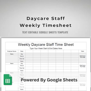 Daycare Employees Work Schedule Daily Weekly Preschool Multiple Staff Time Sheet Editable Google Sheets Template US Letter Size Printable