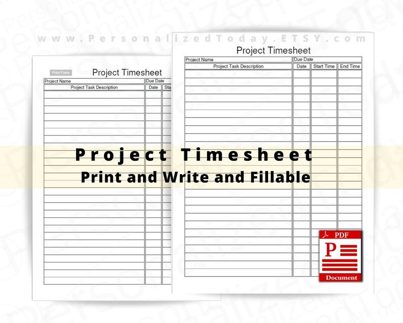 Project Timesheet Fillable Editable and Printable PDF Digital | Etsy