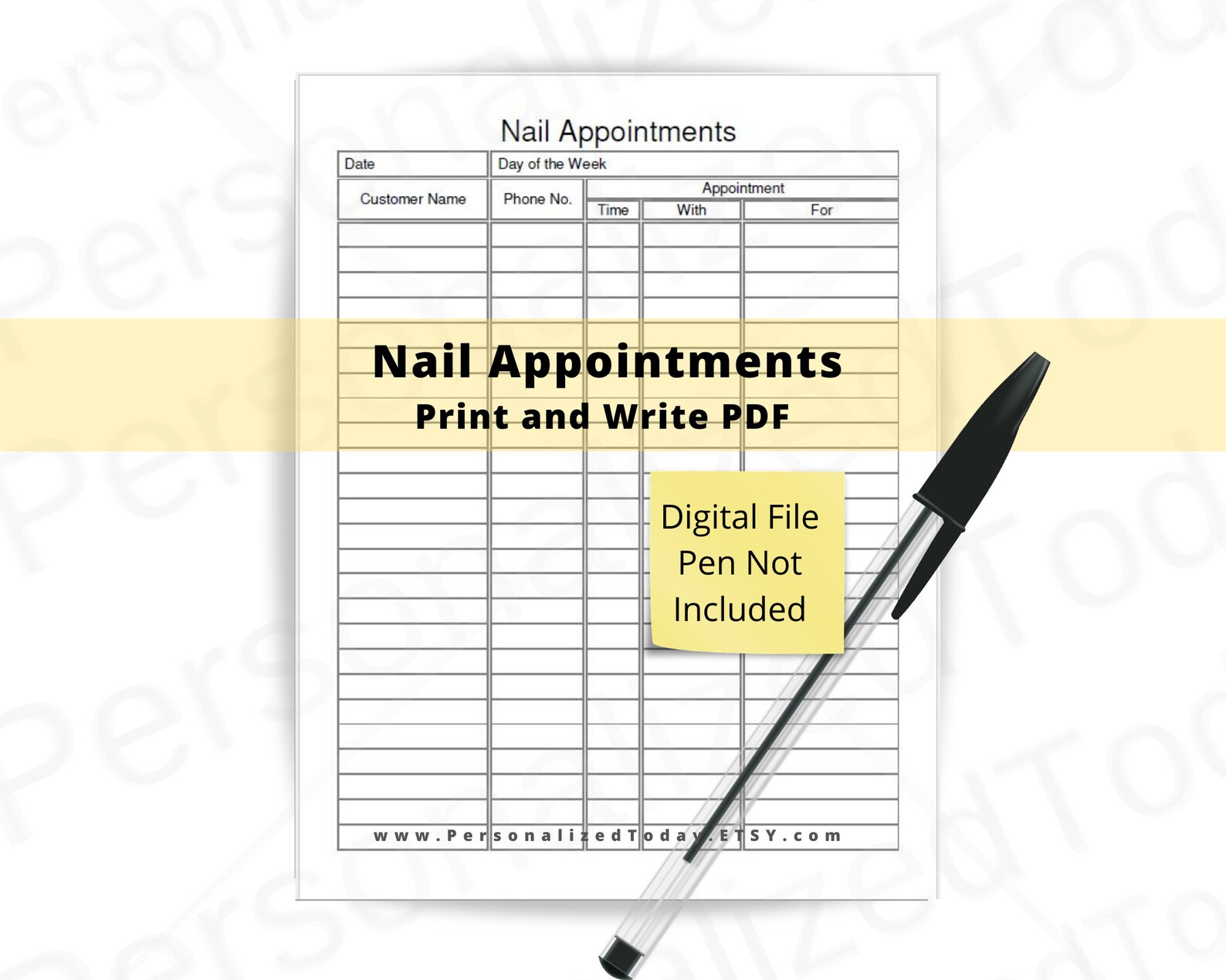 Nail Appointments Tracker Fillable and Print and Write PDF Etsy