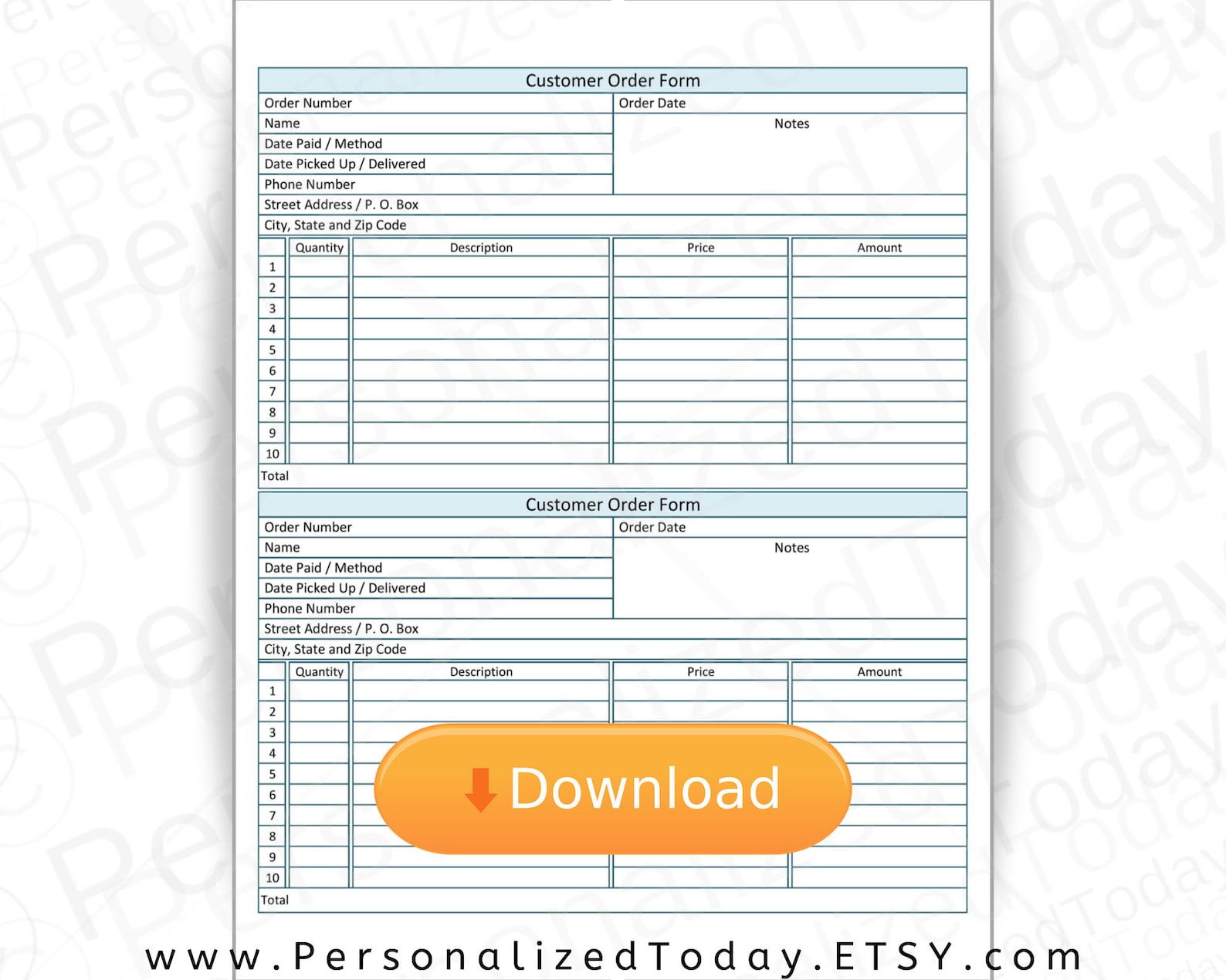 Printable Customer Order Form PDF Digital Download US Letter | Etsy