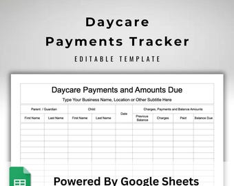 Daycare Payments Tracker - Child Care Money Record - Daycare Revenue - Editable Google Sheets Template