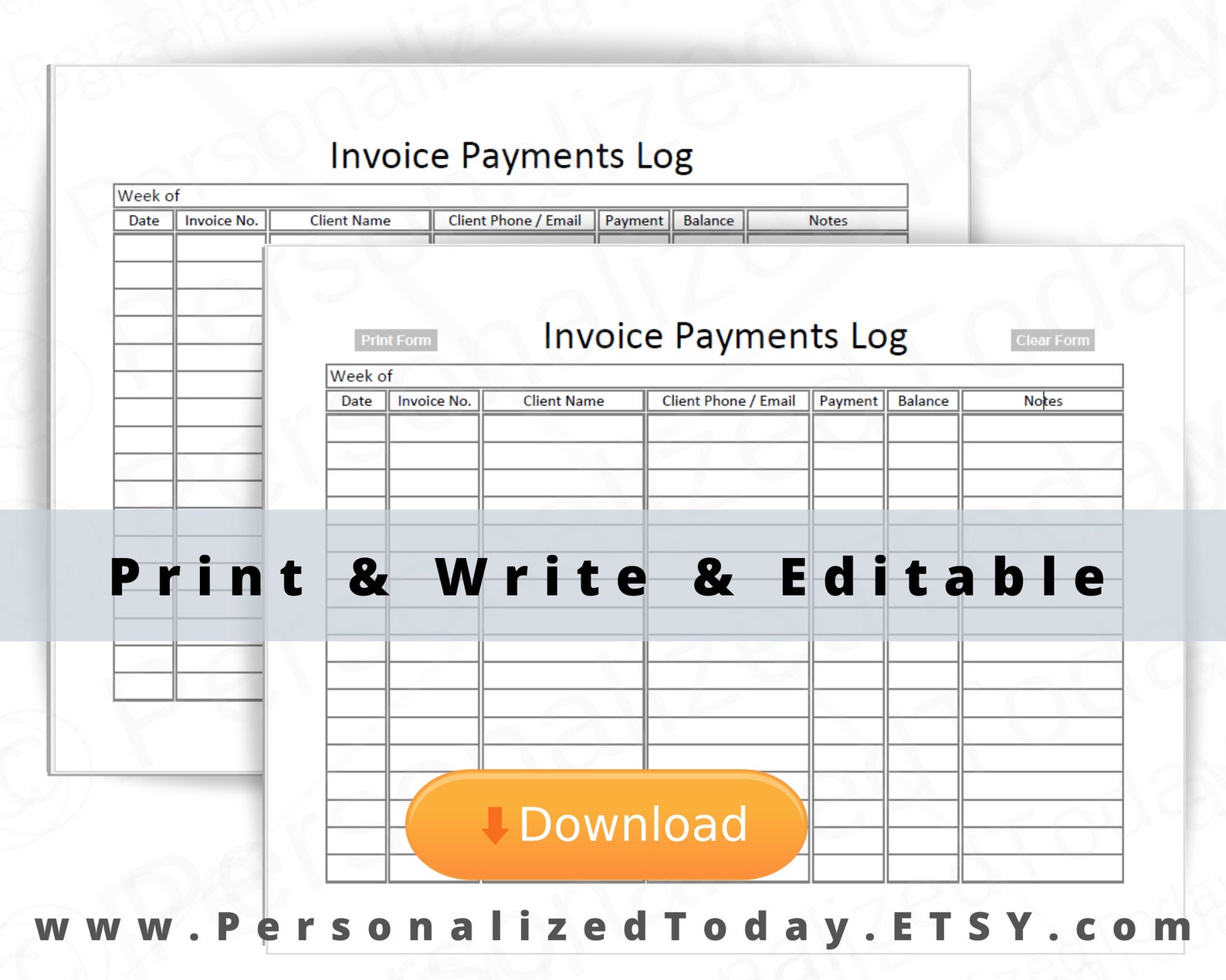 Invoice Tracker Payments Log Printable Digital Download US | Etsy
