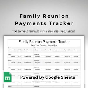 Family Reunion Split Payments Tracker Dues Owed and Money Paid Google Sheets Template US Letter Size Printable With Automatic Calculations