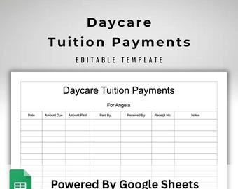 Daycare Tuition Payments Tracker - Google Sheets Child Care Expense Log - Preschool Payment Receipt Template - Childcare Ledger Ledger