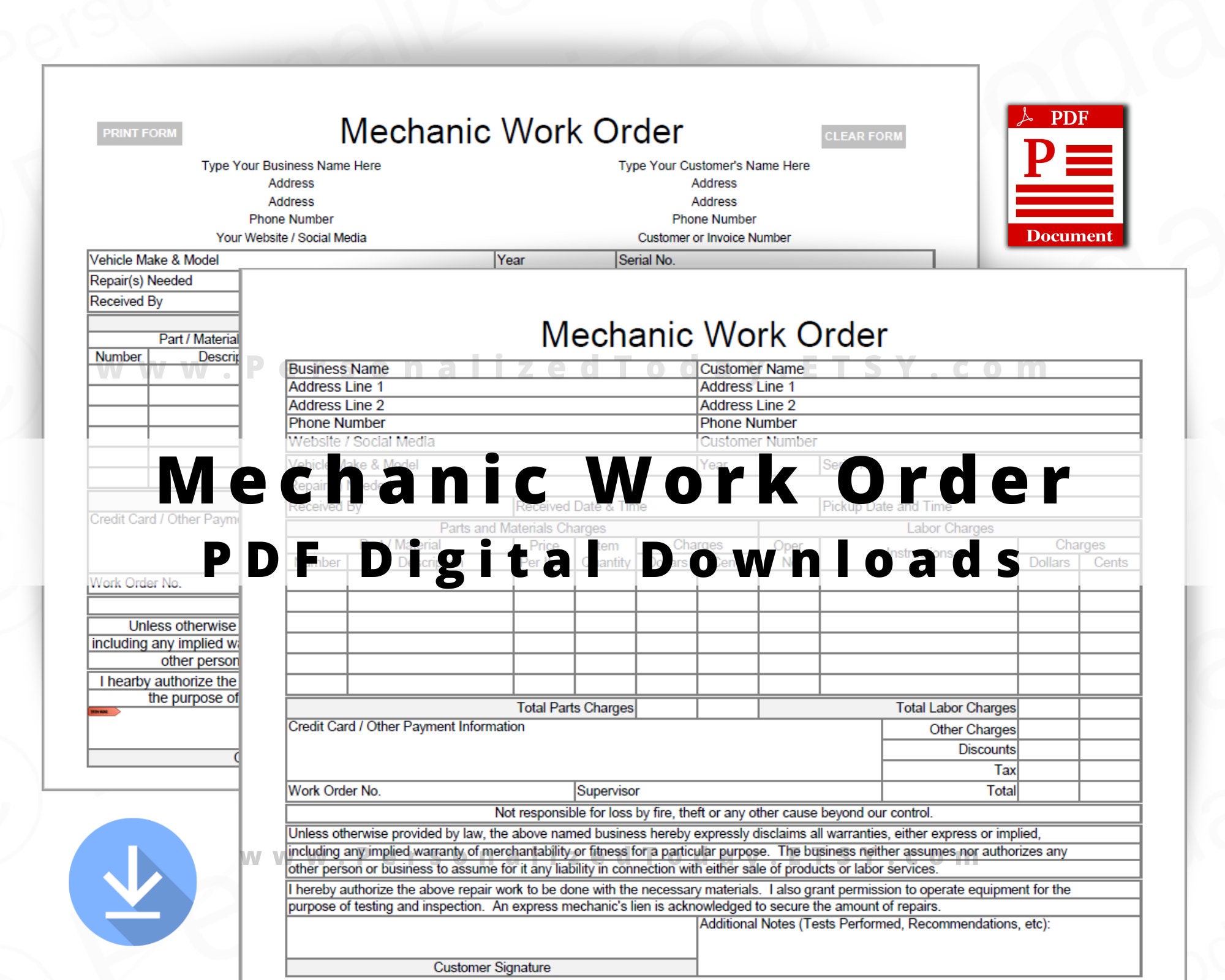 Printable Mechanic Work Order Text Input Fillable and Print Etsy Printable Mechanic Work Order Text Input Fillable and Print Etsy