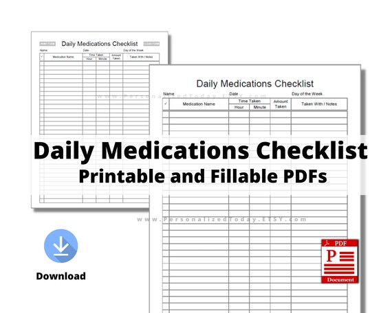 Printable Daily Medications Checklist PDF Digital Downloads - Etsy