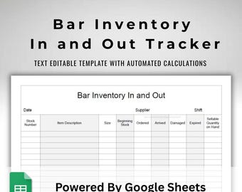 Bar Inventory Tracker - Alcohol Stock Management Google Sheets Template - Restaurant PAR In and Out Spreadsheet - Printable Digital Download