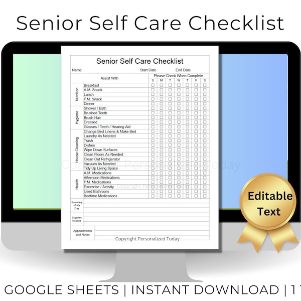 Independent Living Worksheet Google Sheets Template - Empower Your Elderly Residents To Complete Daily Self Care Routines Without Assistance