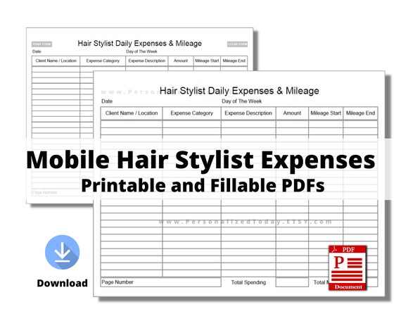 Printable Mobile Hair Stylist Expenses and Mileage Tracker - Etsy